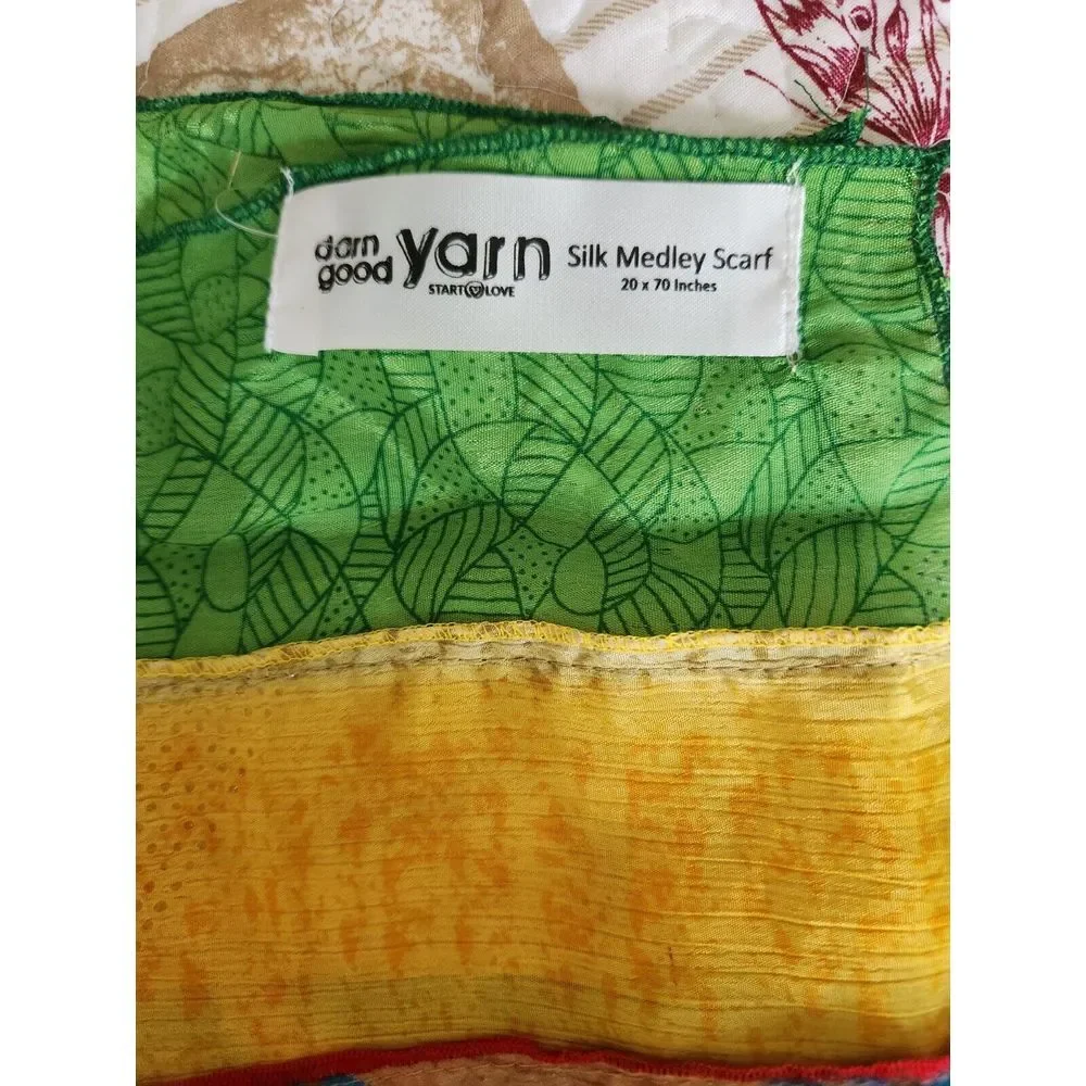 Darn Good Yarn‎ Silk Medley Scarf Reclaimed Sari Silk Floral 20×70 Inches